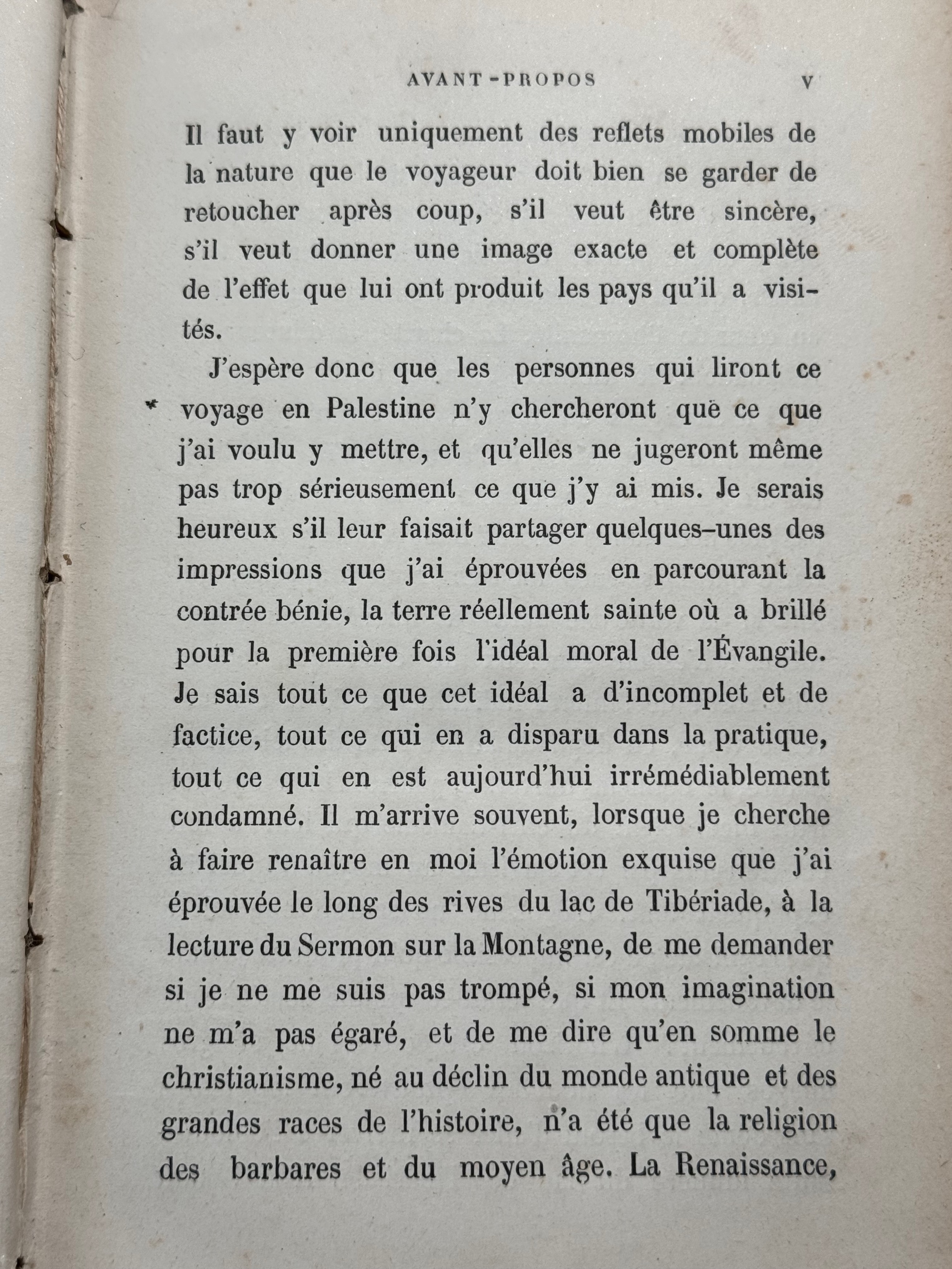 Page V of Voyage en Palestine